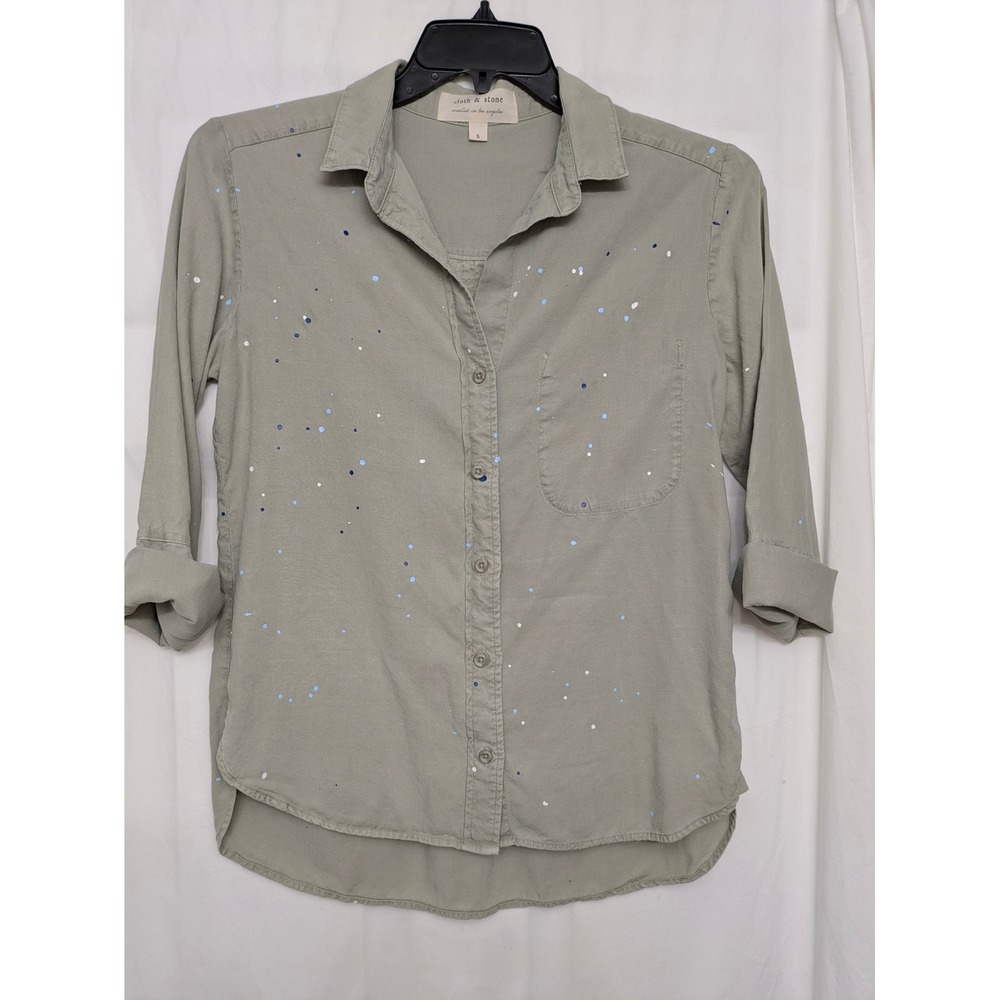 Cloth & Stone Sage Green Paint Splatter Tencel Button Down Shirt C4528 Small
